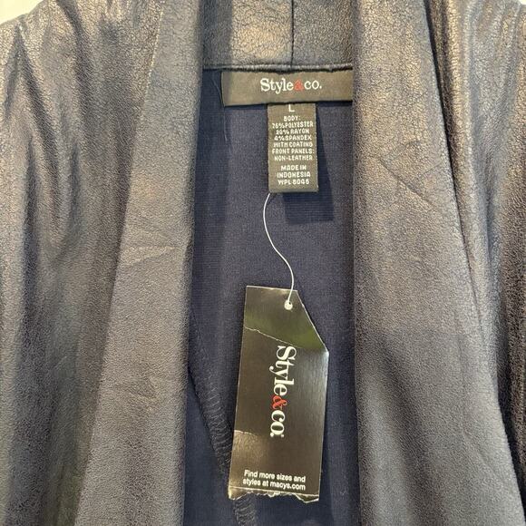 NWT Style & Co Faux Leather Drape Open Front Jacket Womens Size Large - Picture 3 of 5